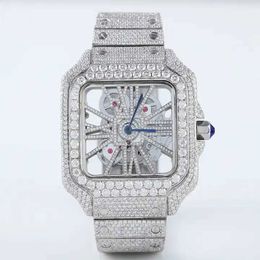 Op maat gemaakt luxe merk Iced Out horloge VVS moissanite diamanten skelet mechanische horloges