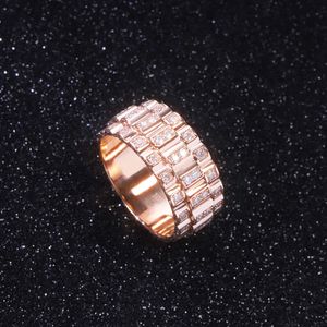 Style de luxe personnalisé 10k Rose Gold Ring With D / VVS Moisanite Diamond Gold Ring pour les bijoux de mode 3ROWS Moisanite Ring