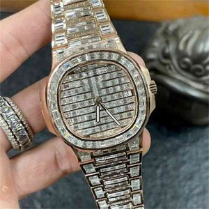 Aangepaste luxe t Diamond Watch 5711 volautomatische ijsblokjeskelet 18k goud Vvs Moissanite horloges