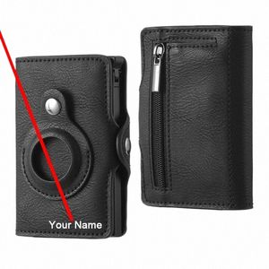 Nom personnalisé Apple Airtags Portefeuille Hommes Porte-monnaie en cuir ID Titulaire de la carte bancaire Rfid Airtag Portefeuille Titulaire de la carte Zipper Coins Sac w61X #