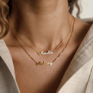 Nom personnalisé collier pour femmes or bijoux en acier inoxydable personnalisé plaque signalétique pendentif croix chaîne tour de cou cadeau de noël
