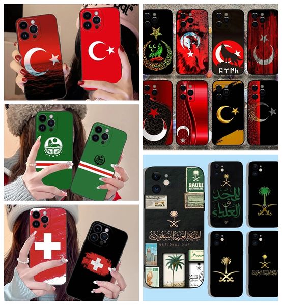 Flags nationaux personnalisés Soft TPU Case pour iPhone 15 Pro Max 14 plus 13 12 11 XR XS 8 7 Samsung S24 Ultra S23 plus Tchétché
