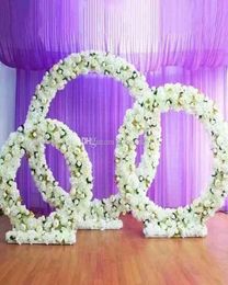 Nuevo arco de hierro redondo personalizado, accesorios de boda, decoración de fondo de escenario, marco de soporte de arco de hierro con flores artificiales de seda A7805290