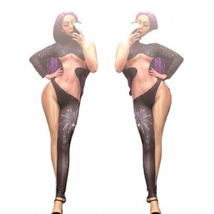 Aangepaste Nachtclub Bar 2023 Nieuwe Sexy Zwart Spliced Hot Diamd Jumpsuit Vrouwen Sg Dj Dance Team Gogo Prestaties Dr 76Mp #