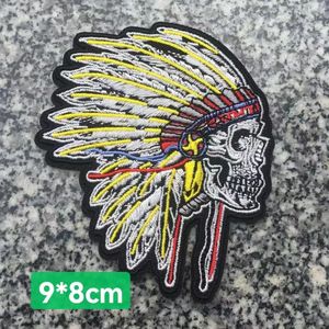 Personalizado OEM INDIO Cráneo Biker Rocker Coser Hierro En Ropa Parche Motocicleta Biker Club MC Chaqueta Delantera Punk Chaleco Parche Bordado Insignia Etiqueta