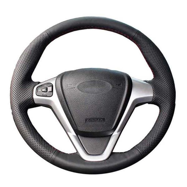 Cubierta original personalizada para volante de automóvil para Ford Fiesta 2008-2013 Ecosport 2013-2016 Trenza de cuero negro para volante G230524 G230524