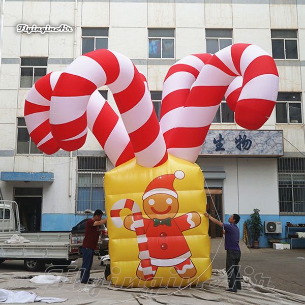 Caja de regalo inflable personalizada para publicidad al aire libre modelo 6m globo gigante de bastones de caramelo soplado por aire para decoración de Navidad