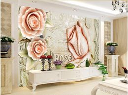 Aangepaste Papel de Parede 3D Wallpaper European Embosed Flowers TV Achtergrond Muurschilderingen Wallpaper 3d Papier Peint Wall Paper