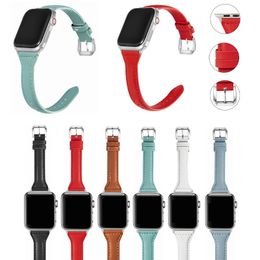 Slanke lederen band voor Apple Watch Band 41 mm 40 mm 38 mm 44 mm 42 mm 45 mm dames polsband armband riem Iwatch -serie 7 6 5 4 3 se slimme accessoires