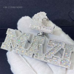 Aangepaste persoonlijke Buss Down sieraden Iced Out 3D Sterling Sier Moissanite Diamond Baguette hanger