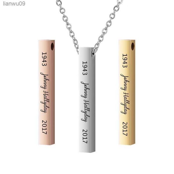 Personalizado personalizado francés Johnny Hallyday Bar collar cara grabado nombre fecha encanto colgante cumpleaños regalo SL070 L230704