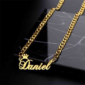 Customized Personalized Name Necklaces for Men Women Custom Stainless Steel 5mm Cuban Chain Nameplate With Crown Pendant Jewelry