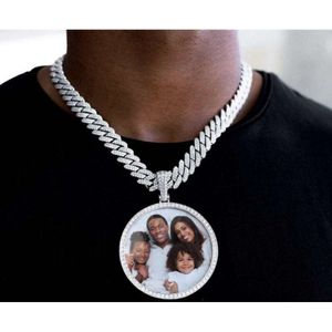 Aangepaste gepersonaliseerde foto Hiphop Iced Diamonds Big Circle Photo Pendant kettinggeheugen met dikke ketting