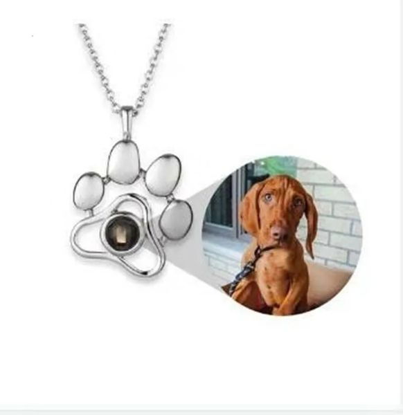 Collar de proyección personalizado para mascotas, colgante de pata de perro y gato, joyería de memoria, collar con huella de palma para perro, cadena, regalos de animales 240115