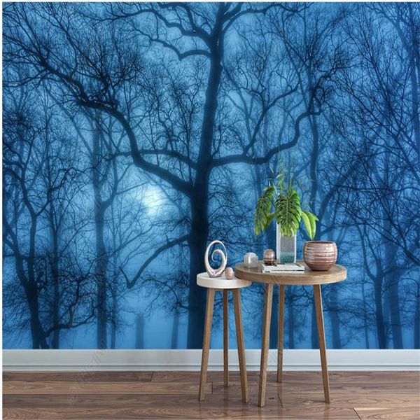 Photo personnalisée Fonew Style chinois Bleu Forest Forêt Fonds d'écran Fonds de mural 3D pour salon