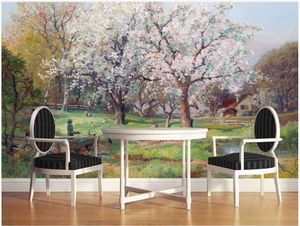 Photo personnalisée Papier peint 3D Fonds d'écran Fonds d'écran de l'huile de paysage européen Paysage Arbre Fleurs Mural TV Fond Mural Docteurs Accueil Décor