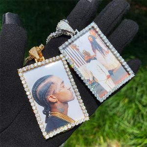 Colliers avec photos personnalisées plaqué or avec pendentif photo en forme de mémoire, colliers Hip Hop pavés de zircons brillants avec chaîne en corde pour hommes et femmes