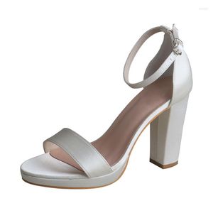 Aangepast platform Satin Ivory Summer Sandals Dikke Heel Wedding Sandal Bridal 52031 141