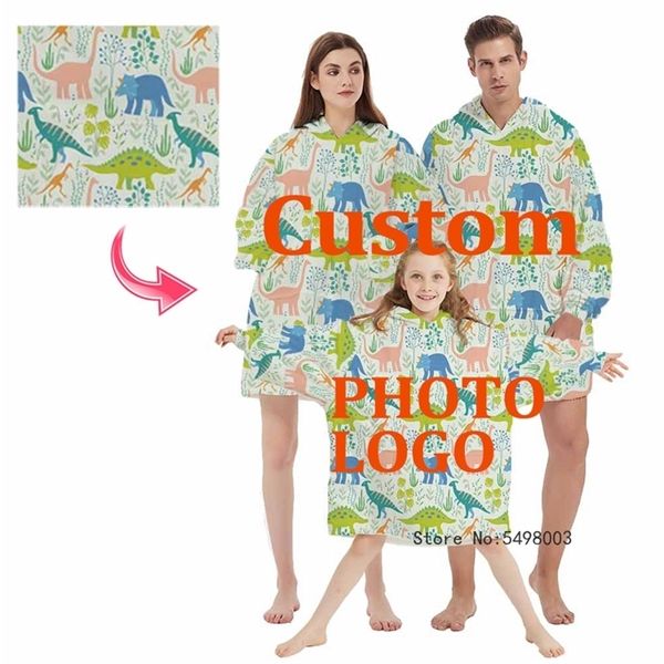 Personnalisé Po Cartoon Anime cristal polaire couverture pull à capuche enfants adulte doux chaud vêtements décontractés pyjamas 220616