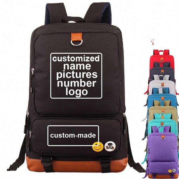 Impresión personalizada DIY Su foto similar o logotipo Boy Girl School Bag Mujeres Bagpack Adolescentes Lienzo Hombres Estudiante Mochila Packsack L1iU #