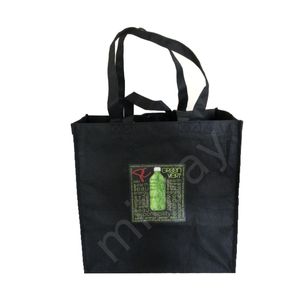 Sacs fourre-tout non tissés logo imprimé personnalisés sacs de type horizontal noir réutilisable de grande taille 45x35x12 cm