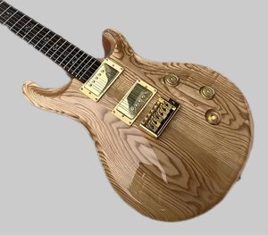 Guitare électrique chinoise couleur naturelle dessus en érable matériel doré corps et manche en acajou 2589