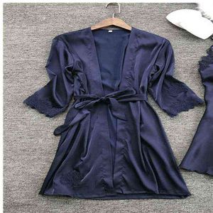 Produits personnalisés vêtements de maison pour femmes d'été peignoir japonais peignoir imitation soie chemise de nuit 211202