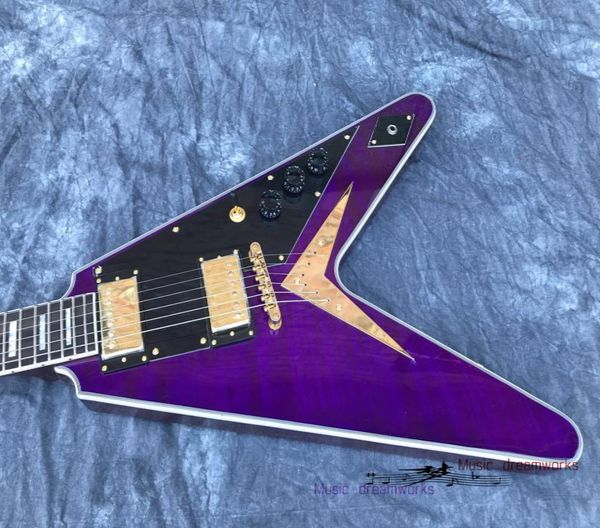 Guitare électrique en forme de vol violet personnalisé avec toute la nouvelle marque Le corps en acajou du corps et du cou être personnalisés2774945