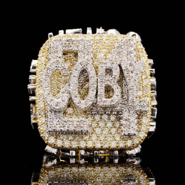 Rapador personalizado Design Luxury Design Hip Hop Ring 925 Sterling Silver Out Men Carta inicial Anillo de moissanite