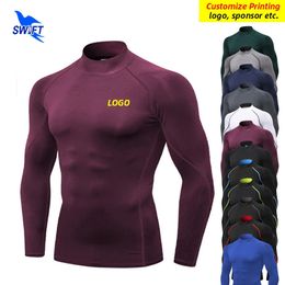 Aangepaste lopende shirts Men Gym Rashguard Stand Kraag Lange mouw T-shirt Snelle droge fitness Compressie Sportkleding Top240417