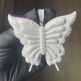 Pendentif personnalisé S Sier papillon plaqué or blanc D Vvs Moissanite diamant Hiphop