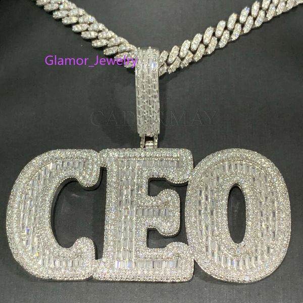 Personnalisé S925 Ice Out d Vvs lettre Hiphop Baguette Moissanite Pass diamant testeur Moissanite pendentif collier