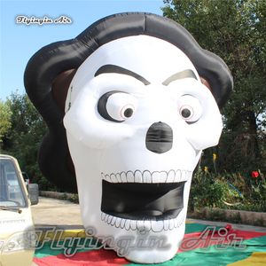 Aangepaste enge verlichting Halloween decor opblaasbare ghost schedel 3m / 4m hoogte wit grote lucht geblazen masker man hoofd replica voor feestdecoratie