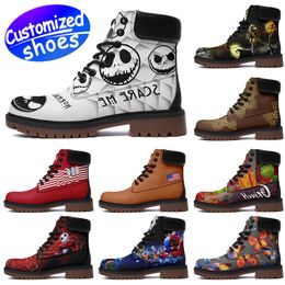 Zapatos personalizados Botas de moda botas altas de cuero con forma de estrella Botas navideñas diy Zapatos casuales retro mujeres hombres Botas zapatillas de deporte al aire libre blanco negro talla grande eur 35-48