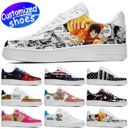 Zapatos personalizados zapatos para correr Amantes de las estrellas de One Piece zapatos de bricolaje Zapatos casuales retro hombres mujeres zapatos zapatillas de deporte al aire libre Old Glory negro rojo azul tamaño grande eur 25-48