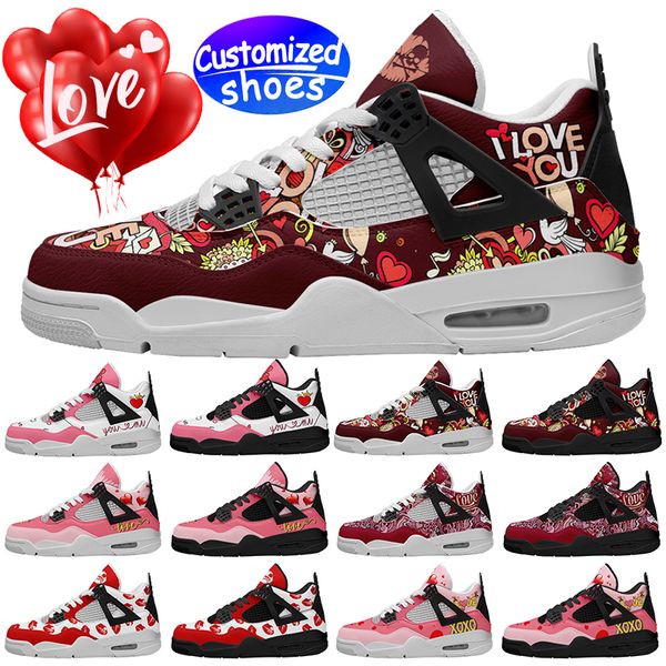 Zapatos personalizados Zapatos de baloncesto del Día de San Valentín amantes zapatos de bricolaje de dibujos animados Zapatos casuales retro hombres mujeres zapatos zapatillas de deporte al aire libre rosa tamaño grande eur 36-49