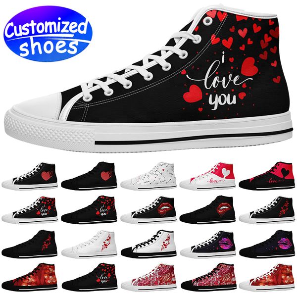Zapatos personalizados Zapatos de skate para el día de San Valentín HIGH-CUT 7218 amantes de las estrellas zapatos diy Zapatos casuales retro hombres mujeres zapatos zapatillas de deporte al aire libre negro rojo tamaño grande eur 29-49