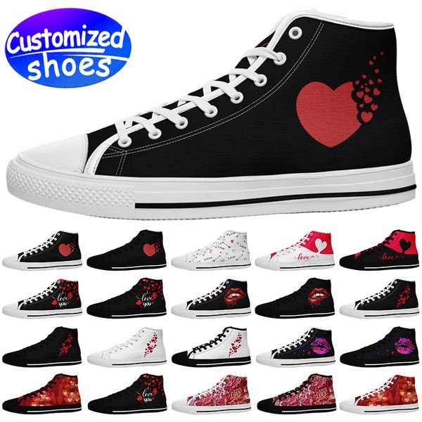 Zapatos personalizados Zapatos de skate para el día de San Valentín HIGH-CUT 7218 amantes de las estrellas zapatos diy Zapatos casuales retro hombres mujeres zapatos zapatillas de deporte al aire libre negro blanco tamaño grande eur 29-49