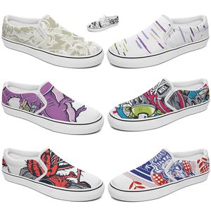 Aangepaste slip op casual schoenen mannen dames klassiek canvas sneaker zwart wit blauw bruin multi-kleuren citroen trainers buitenschoen gai