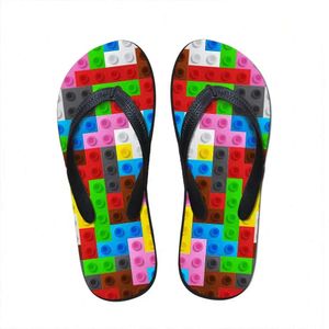 Slippers personnalisés Flats Femmes Slipper House 3D Tetris Imprimez Summer Summer Sandales pour femme Flip Flip Flip Rubber Flipflops N0L8 # 102 Flops B4E0
