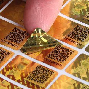 Aangepaste vierkante gouden holografische beveiligingslabelsticker met barcode en serienummers Laser Anti-Counterfeit Void Stickers