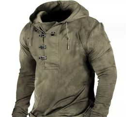 T-shirts personnalisés Polos 021 patte de boutonnage à capuche hommes à capuche impression numérique 3D sweat à capuche pull ample à manches longues manteau