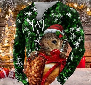 Индивидуальные футболки-поло 021 Рождественская толстовка с белкой, свободный свитер, пальто с длинными рукавами