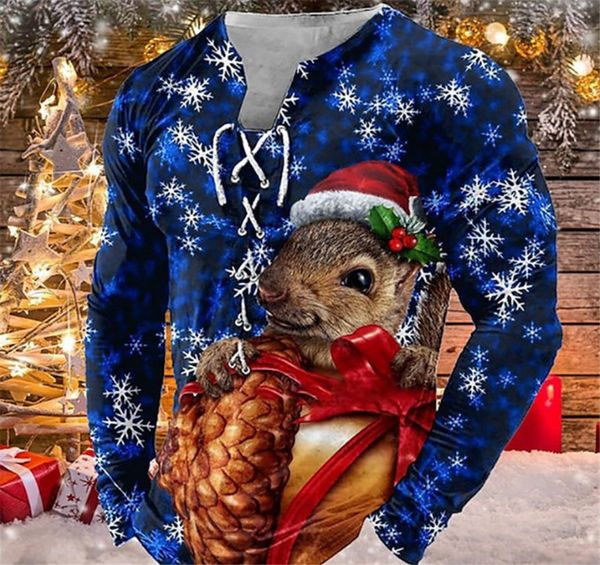 T-shirt personalizzate Polo 021 Scoiattolo natalizio Felpa con cappuccio blu Maglione ampio Cappotto a maniche lunghe
