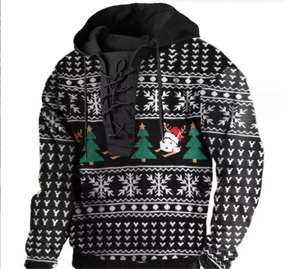 Camisetas personalizadas Polos 021 Árvore de Natal com capuz solto suéter casaco de manga comprida
