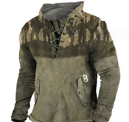 Aangepaste Tees Polo's 021 Donkergroene soldaat print Heren hoodie 3D digitaal printen Hoodie Losse trui Lange mouwen jas