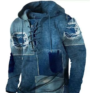 T-shirts personnalisés Polos 021 Denim imprimé couture sweat à capuche pull ample manteau à manches longues