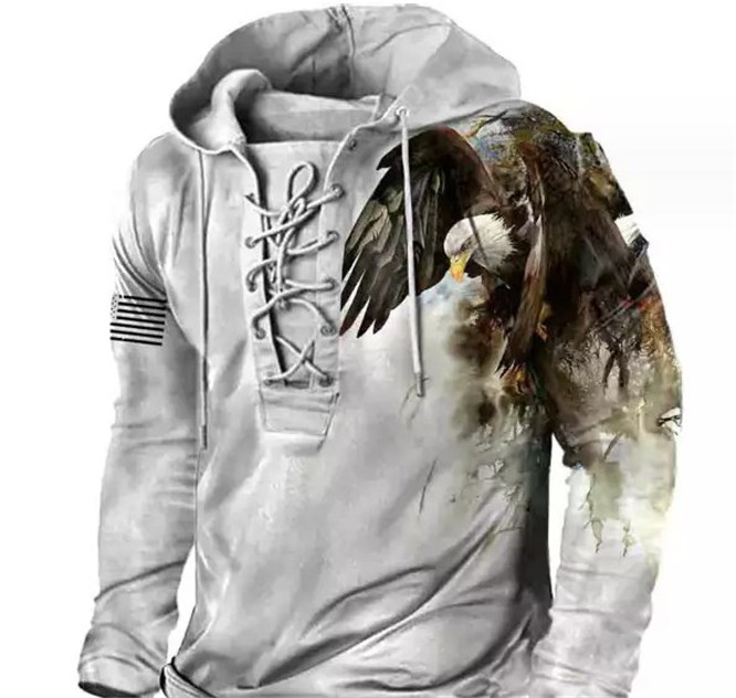 Aangepaste T-stukken Polo's 021 Eagle-print herenhoodie met capuchon 3D digitaal printen hoodie losse trui jas met lange mouwen