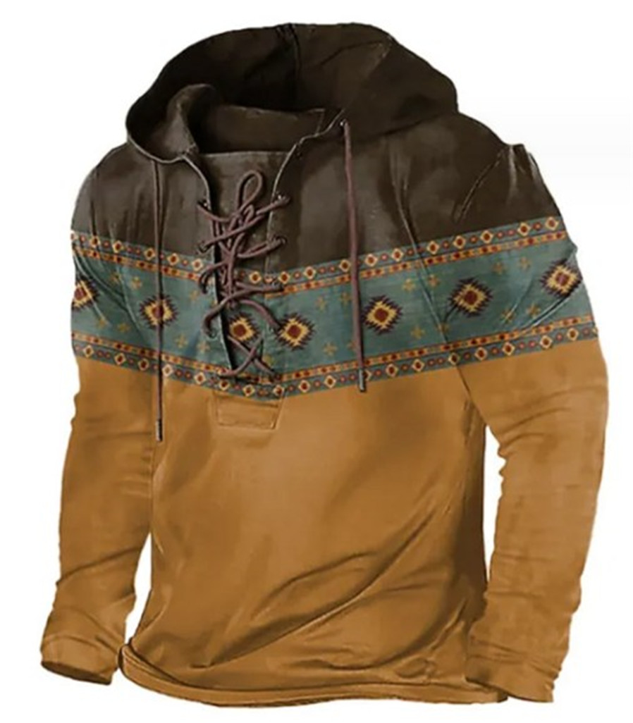 Customized Tees Polos 021 Kapuzenpullover im ethnischen Stil, lockerer Pullover, langärmeliger Mantel
