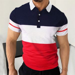 Camisetas personalizadas Polos 082 bloque de Color transfronterizo nuevos hombres de manga corta con estampado de botones Casual pulóver Polo camisa POLO